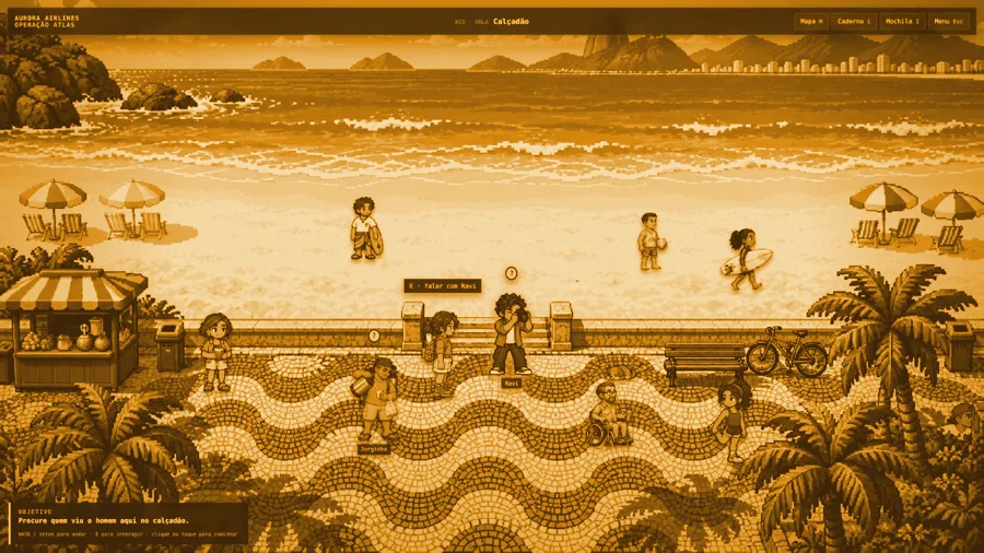 Captura do jogo: calçadão do Rio de Janeiro em pixel art
